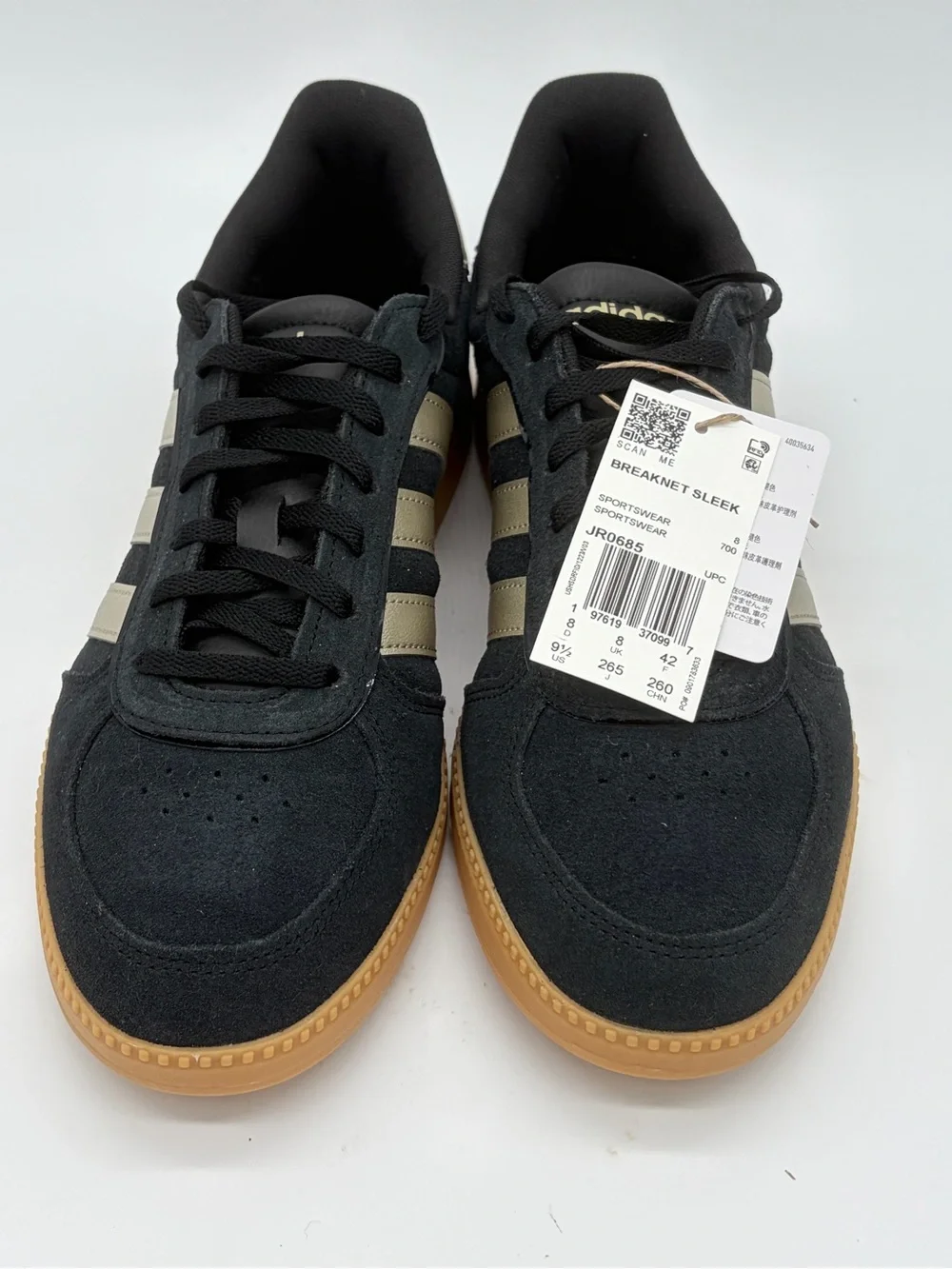 adidas Men's Black Sneakers with Cream Stripes and Gum Sole